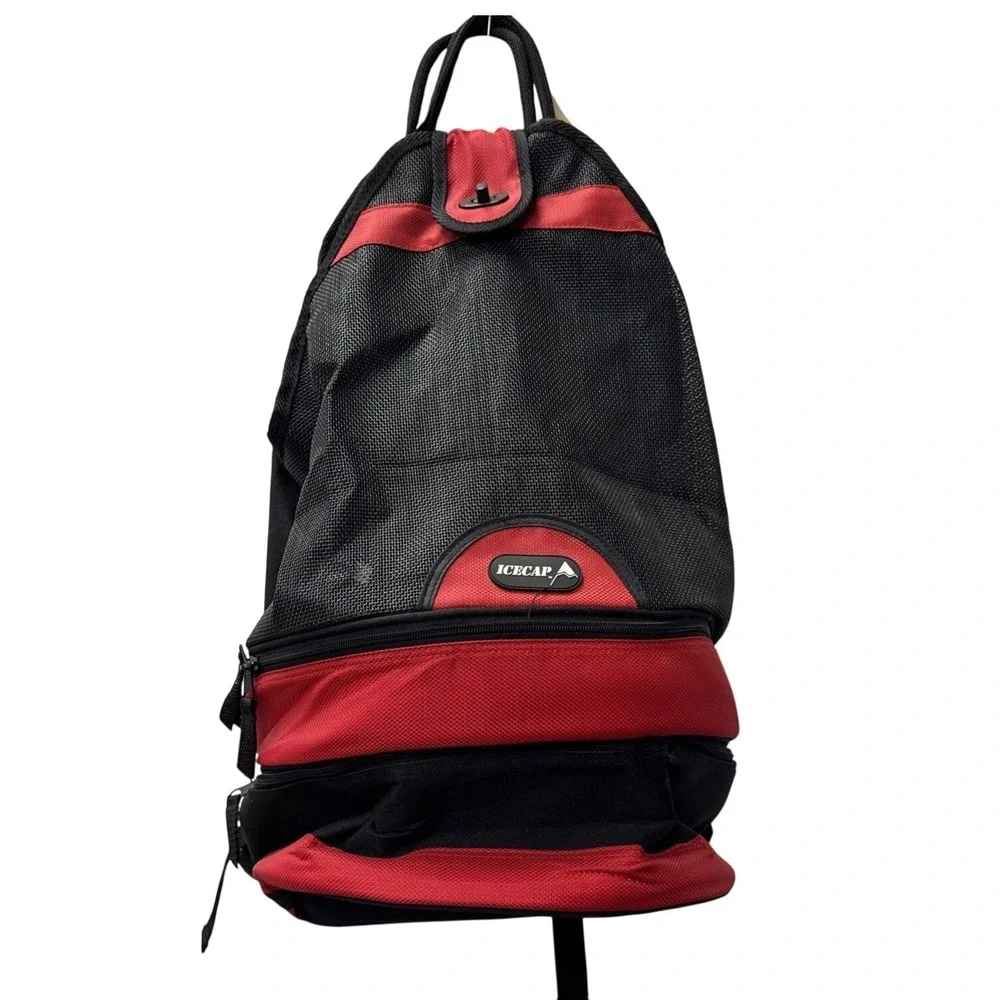 ICECAP‎ Black Red Mesh Insulated Cooler Backpack Lunch Bag Travel Beach Camping
